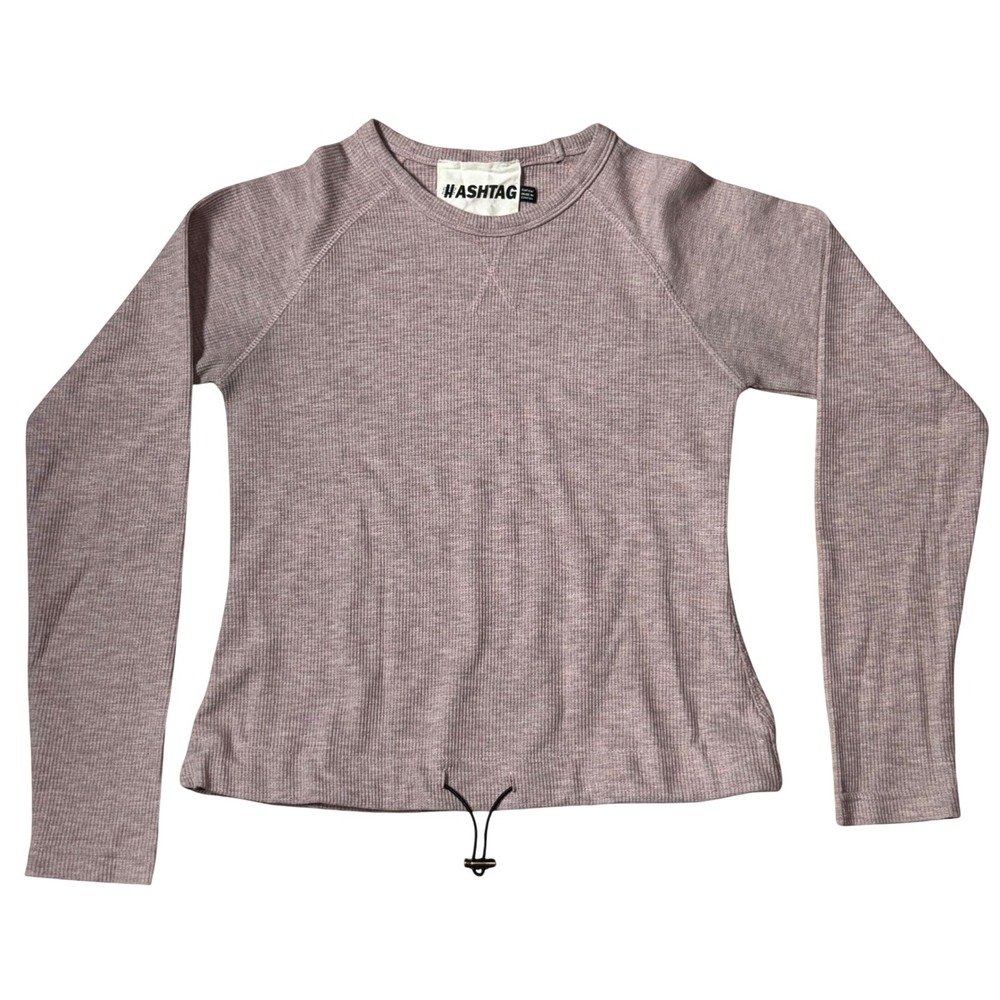 Hashtag Waffle Knit Thermal Top Womens XS Mauve Long Sleeve Drawstring Hem